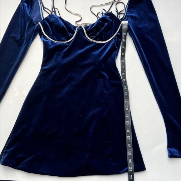 House of CB dress Mistress Rocks velvet Blue Crystal Mini event night party S - Picture 13 of 15